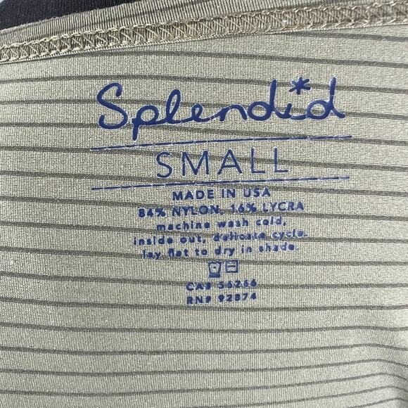 SPLENDID Green Blouse Top Nylon Striped Scoop Neck Classic Fit Size Small S - Picture 7 of 8